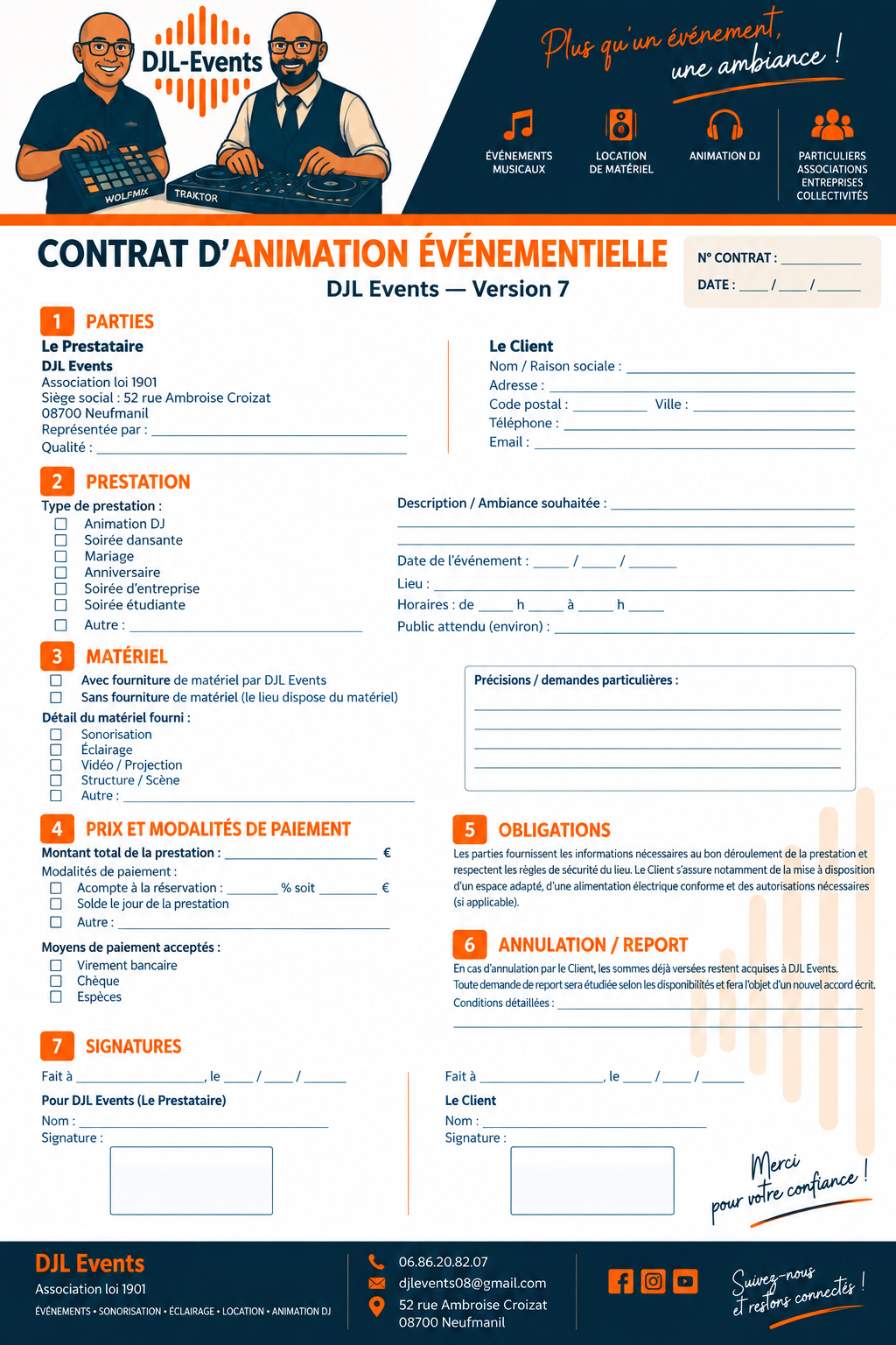 Contrat d’animation événementielle