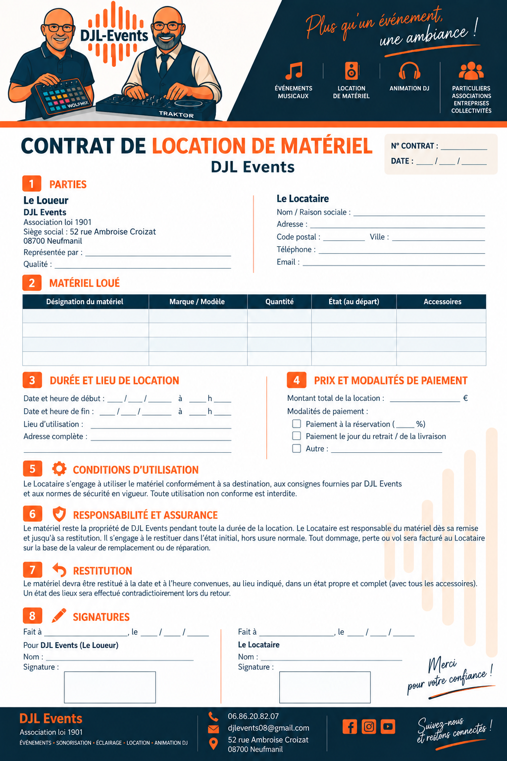 Contrat de location de matériel